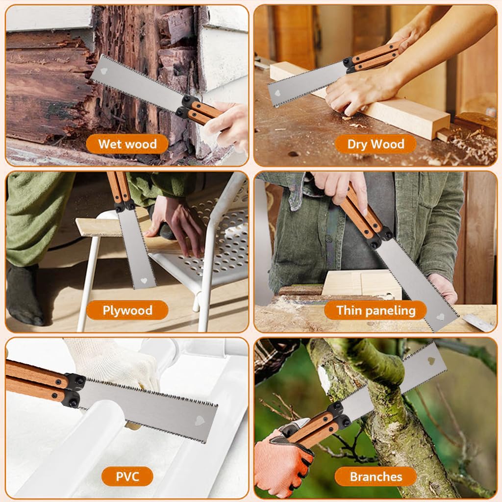 HASTHIP Hand Saw for Woodworking and DIY with 5.5 in Dual Edge Blade featuring SK-5 Steel