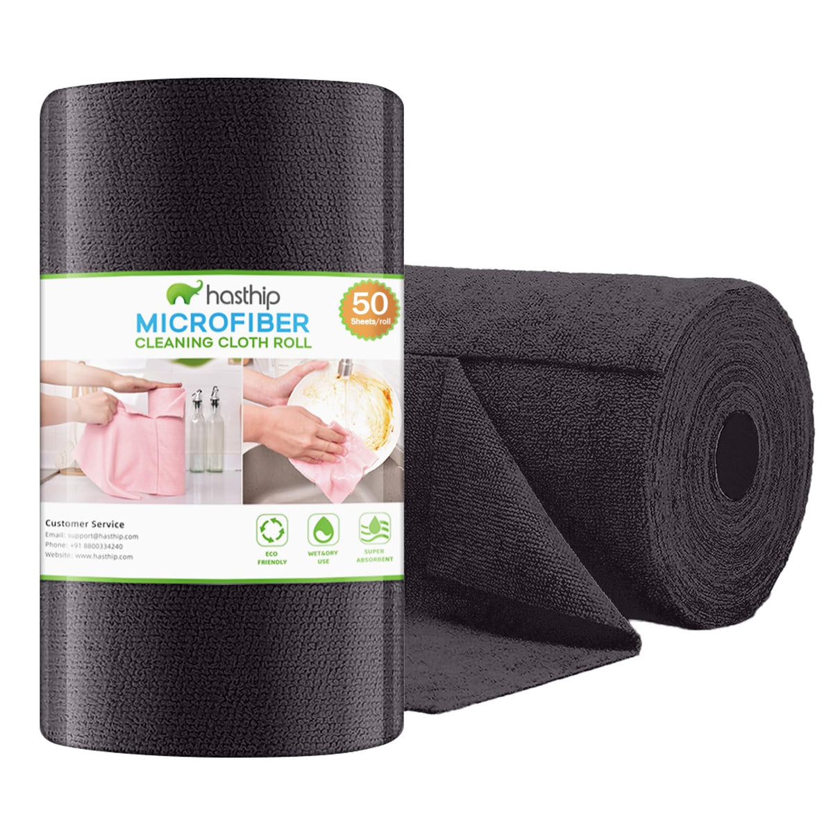 HASTHIP Microfiber Cleaning Cloth Roll 50 Pack 9.8 in Precut Wipes for Kitchen and Car | Reusable Polyester Non Scratch Towels