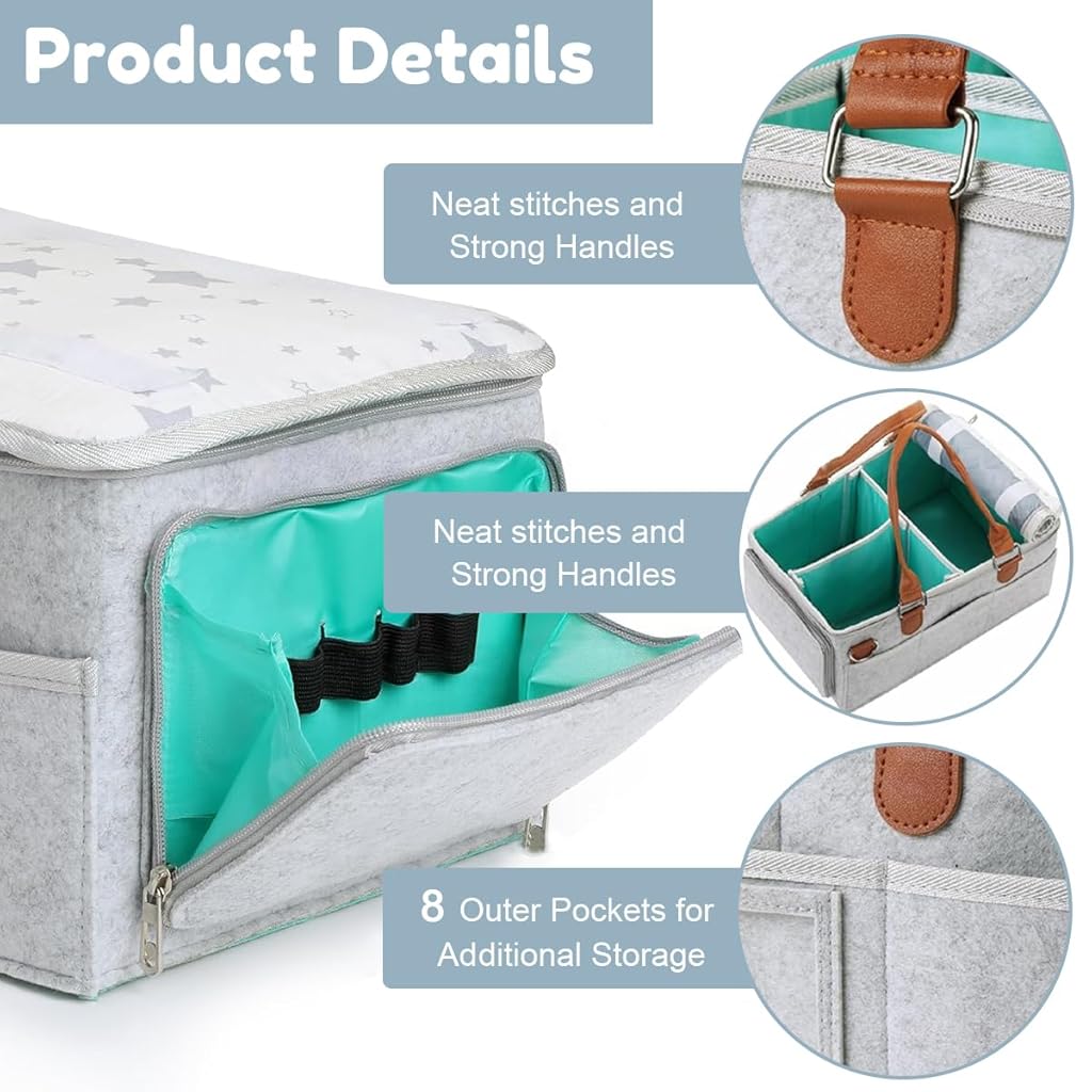 HASTHIP® Organizador de Pañales de Bebé Fieltro con Asas,Cesta Portátil Multi Compartimentos para Artículos Bebé,Bolsa Organizadora para Mamá,Regalo Baby Shower y Esenciales