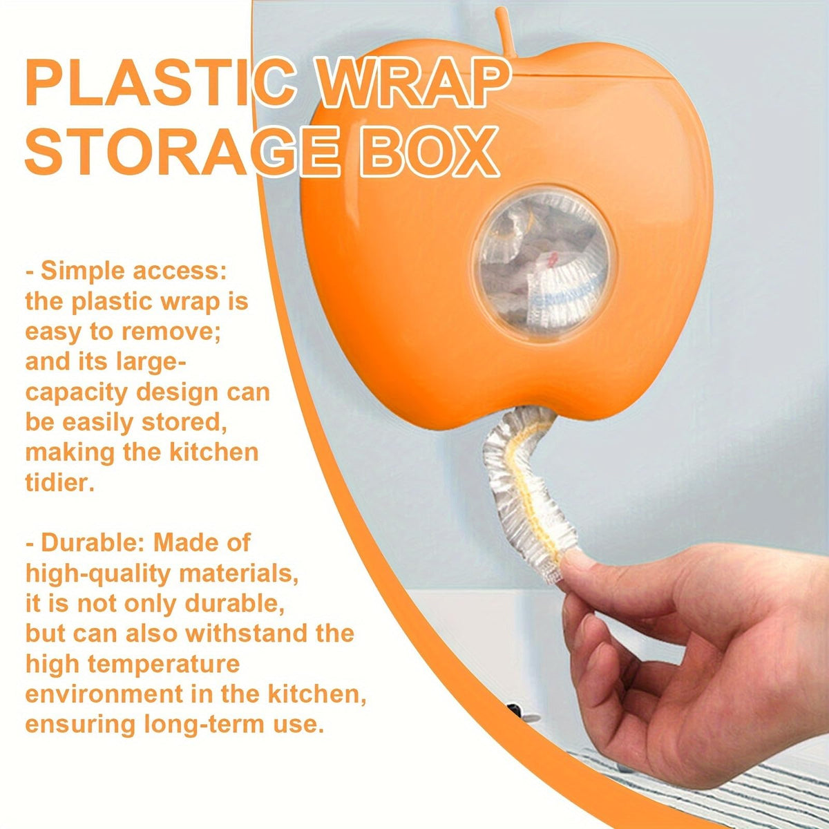 HASTHIP Plastic Wrap Storage Box for Food Covers with Apple Shaped Organizer and 100 Count Set