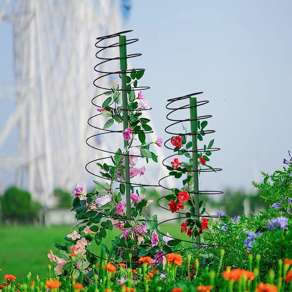 HASTHIP® 2 Sets Plants Trellis Iron Adjustable 53.6 Inches Spiral Up Climbing Trellis DIY Assembly Plant Climb Up Trellis Garden Climbing Plants Trellis for Beans, Vine, Flower Pot