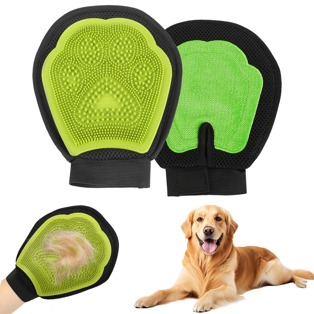 HASTHIP® Qpets Guantes para Eliminar Pelo de Mascotas, Guante Doble Cara para deslanado y desmotado, diseño de Malla Transpirable y cerdas Suaves TPR para Perros y Gatos