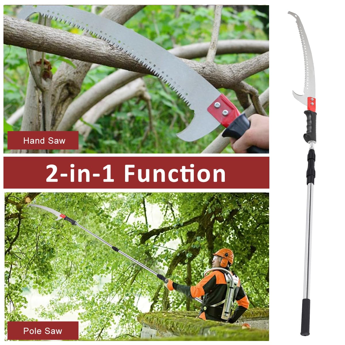 HASTHIP® Telescopic Manual Pruning Saw 9.8ft Extendable Stainless Steel Pole Saw Curved Hooked Blade Pruner Branch Trimmer for High Thick Branches Trimming