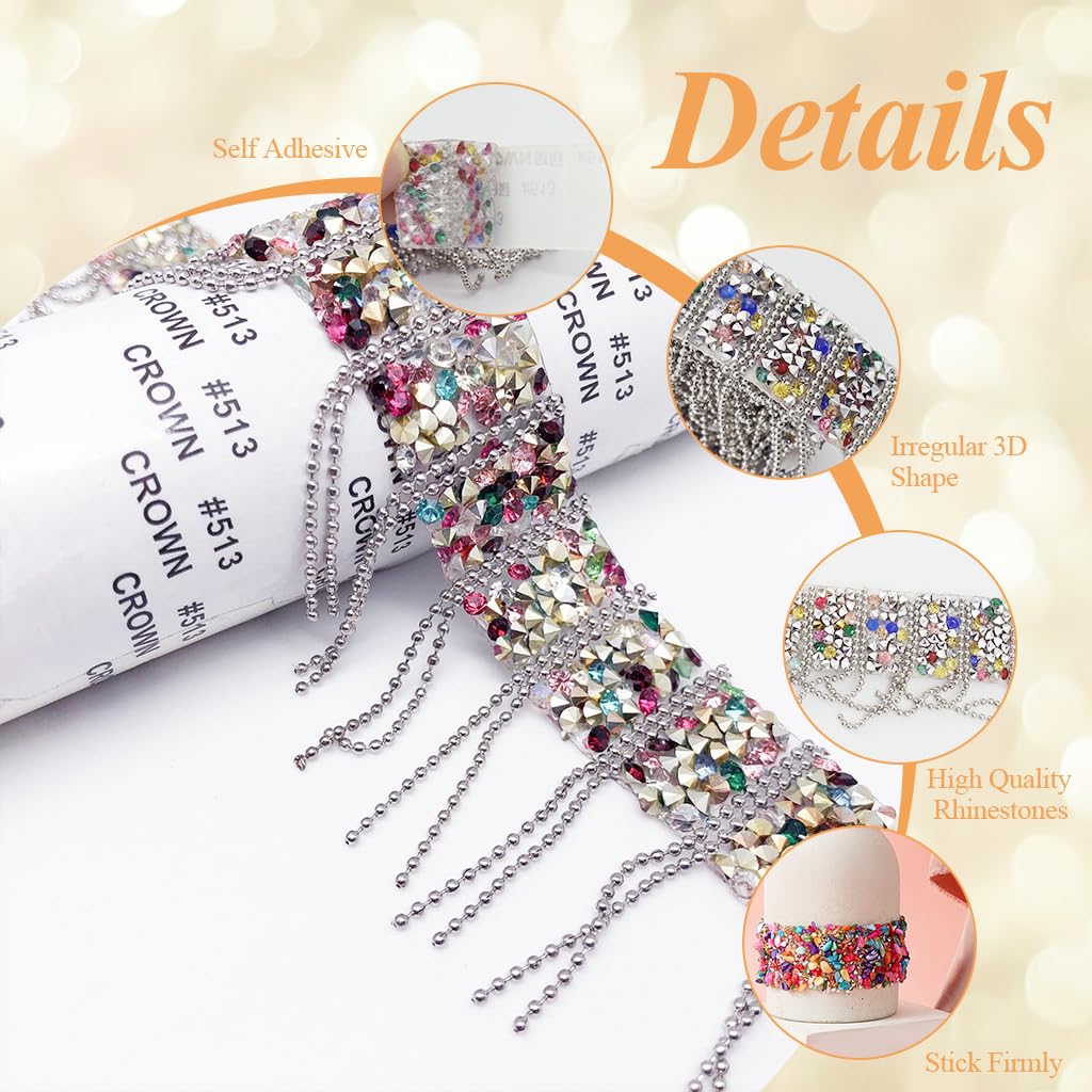 HASTHIP® 1 Yard Rhinestone Tassel Decorative Belt for Garments Making Metal Rhinestone Tassel Belt Waist Belt Self Adhesive DIY Tassel Charm Sparkling Color Rhinestone Belt for Clothes Making