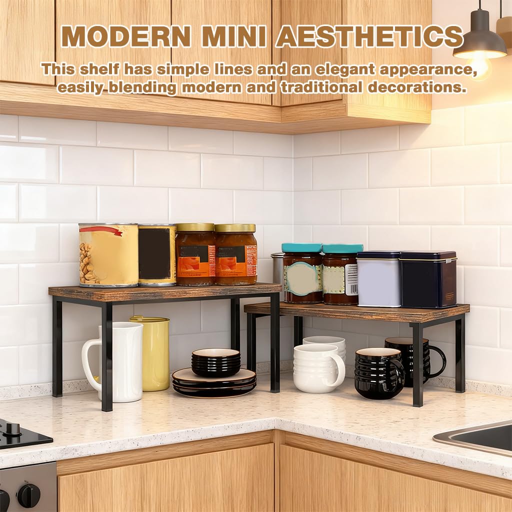 HASTHIP Wooden Top Expandable Stackable Kitchen Cabinet Organizer for Counter Storage