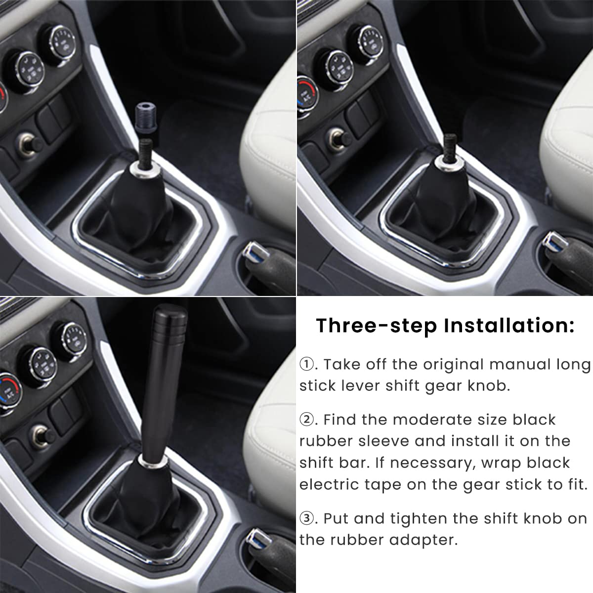 ZIBUYU® Car Gear Shift Knob, Universal Car Gear Shifter, 7" Gear Shift Handle Aluminum Alloy Shifting Lever Stick Shifter Knob Handle Fit Most Manual Automatic Vehicles with 8/10/12mm Adapters, Black