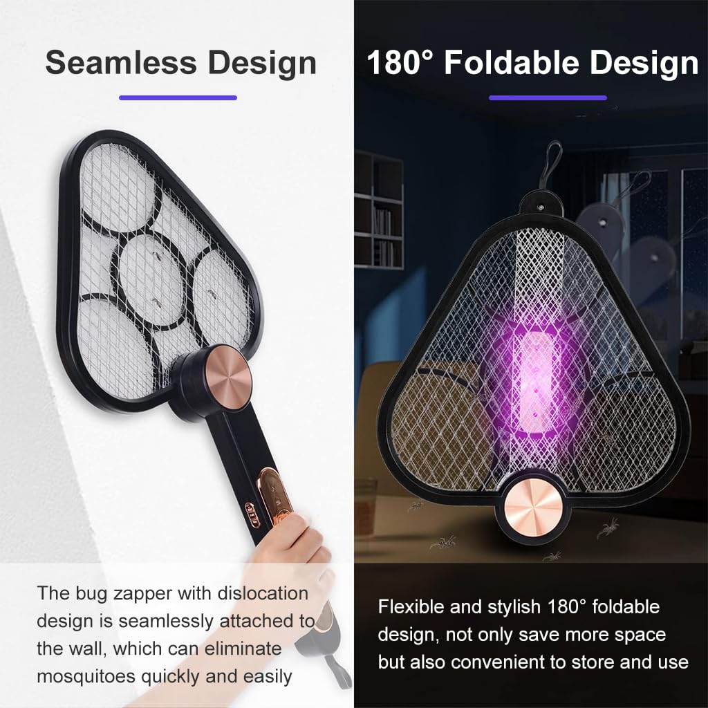 HASTHIP Mosquito Swatter for Indoor and Outdoor Use with UV Trap Lamp and 1500mAh Battery | Folding Triangle Electric Grid Design