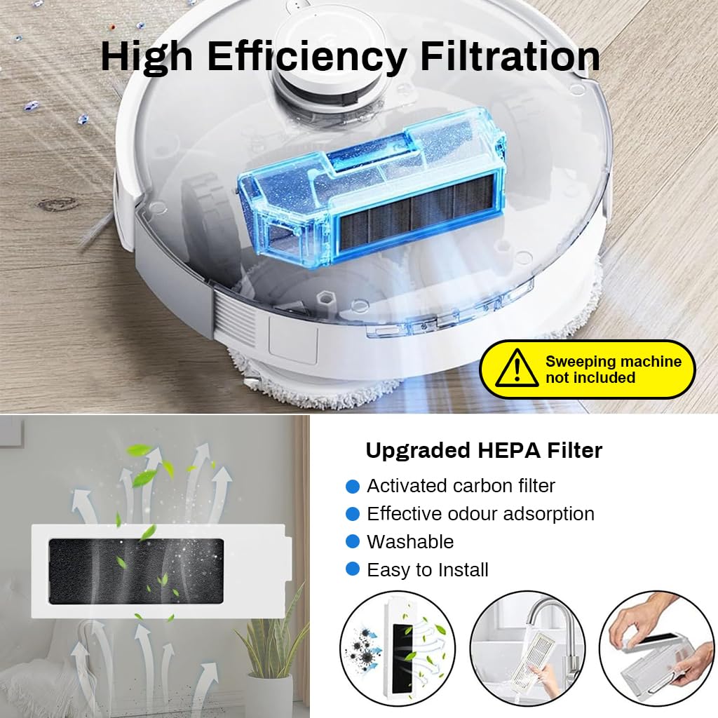 HASTHIP® Replacement Parts for ECOVACS Deebot T20 Omni/PRO/MAX T20 Pro/Max Plus Vacuum Cleaner Accessories 1 Main Brush, 4 Side Brushes, 4 Mop Cloth, 3 Dust Bags, 2 Filters