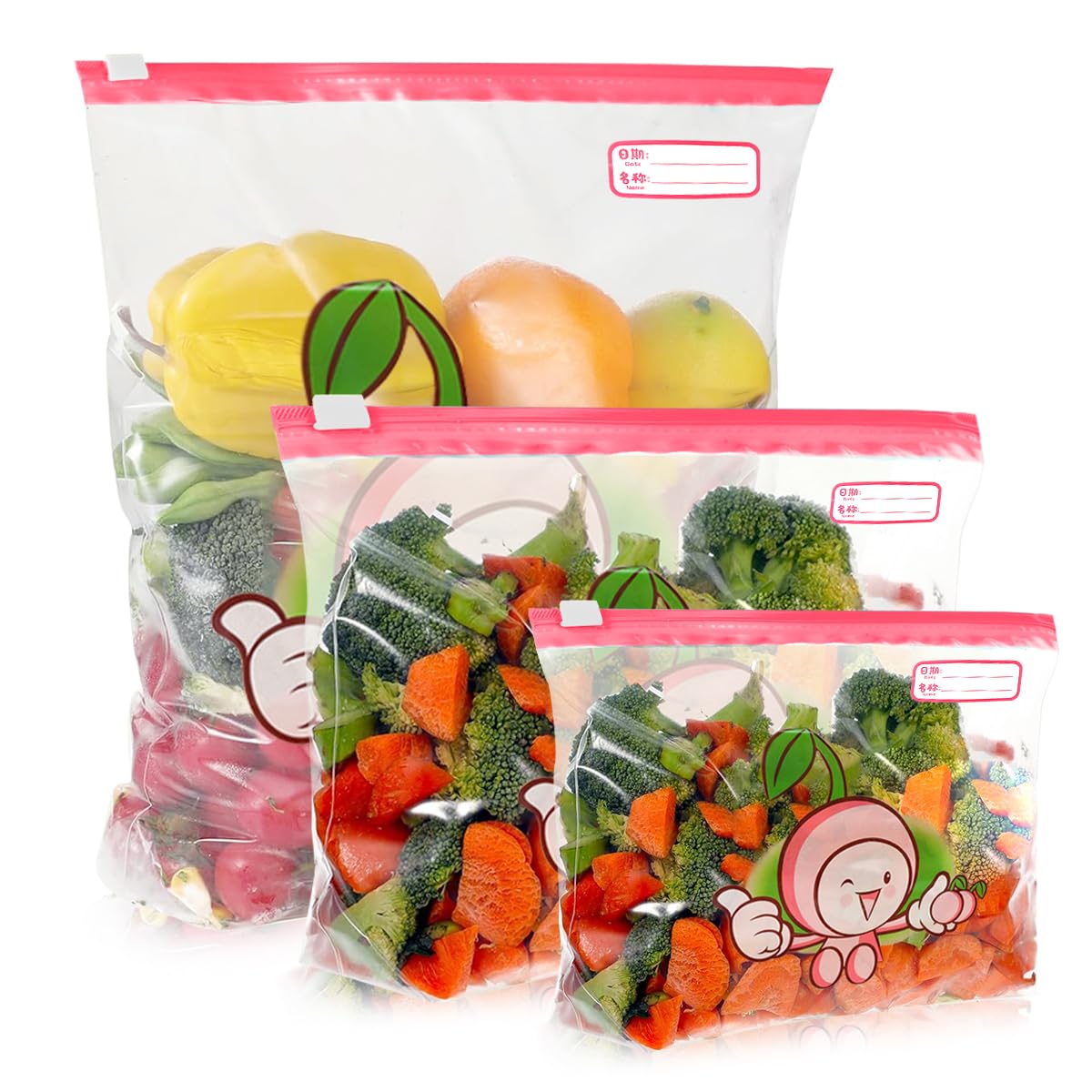 HASTHIP Food Storage Bags 40pcs for Freezer and Snacks featuring Double Sealing Strips & Date Label