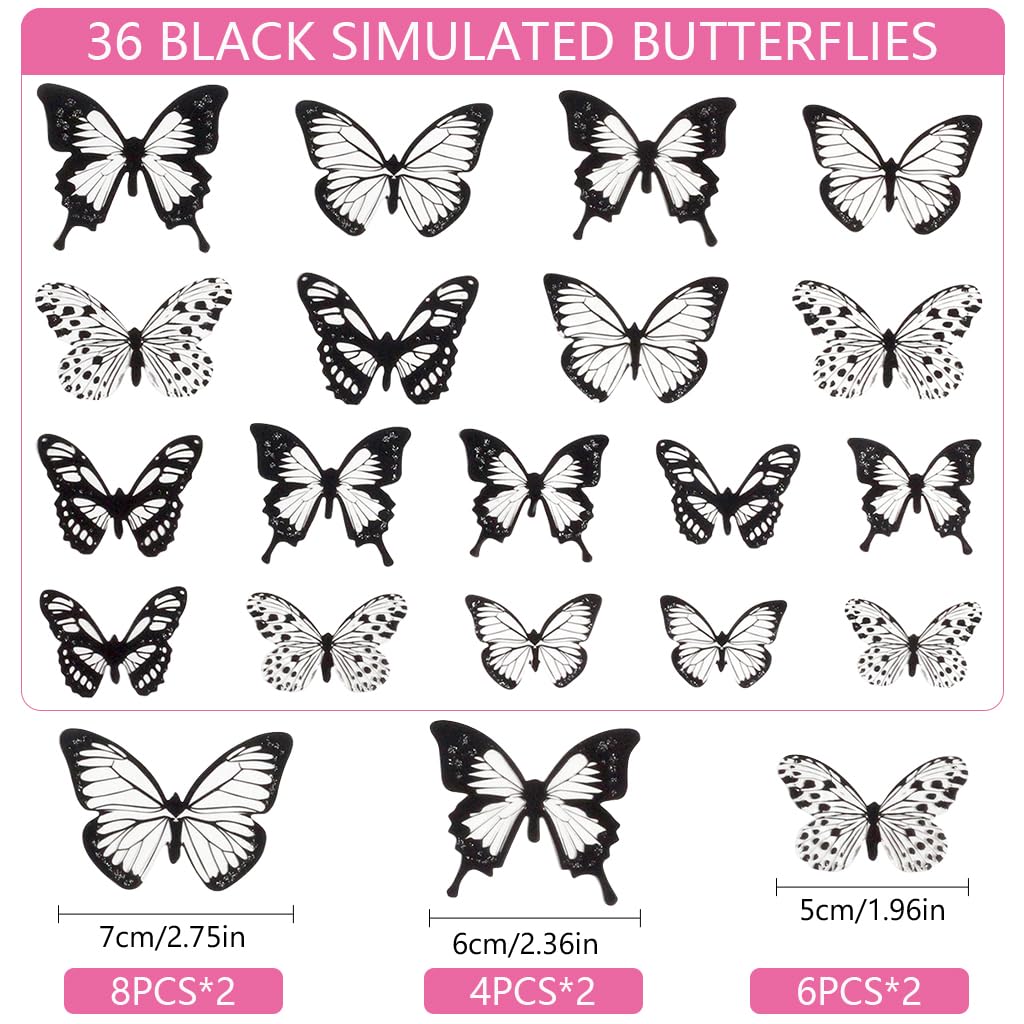 HASTHIP Butterfly Wall Stickers for Home Decor featuring 3D Effect and 36Pcs PVC Set | Black and White