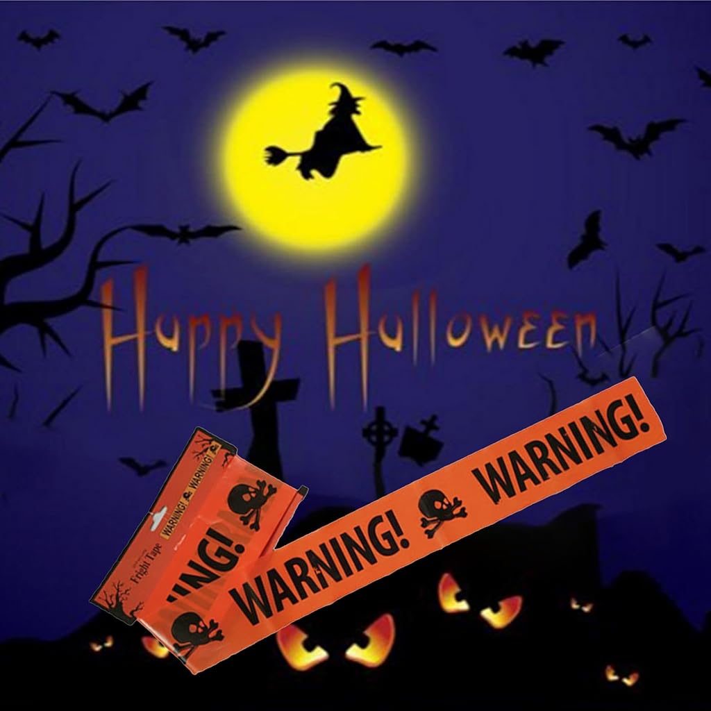 HASTHIP® 2PCS Orange Pirate Skull Warning Tape, Used for Halloween Decoration and Scary Party Decoration Warning Tape.8cm*5m-Tangerine