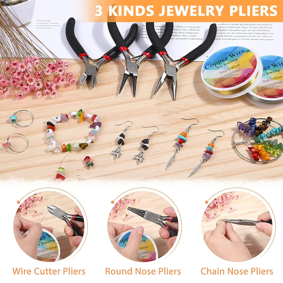 HASTHIP Jewelry Making Tools Kit for DIY Crafts with 3 Pliers and 12 Accessory Sets | Portable Case
