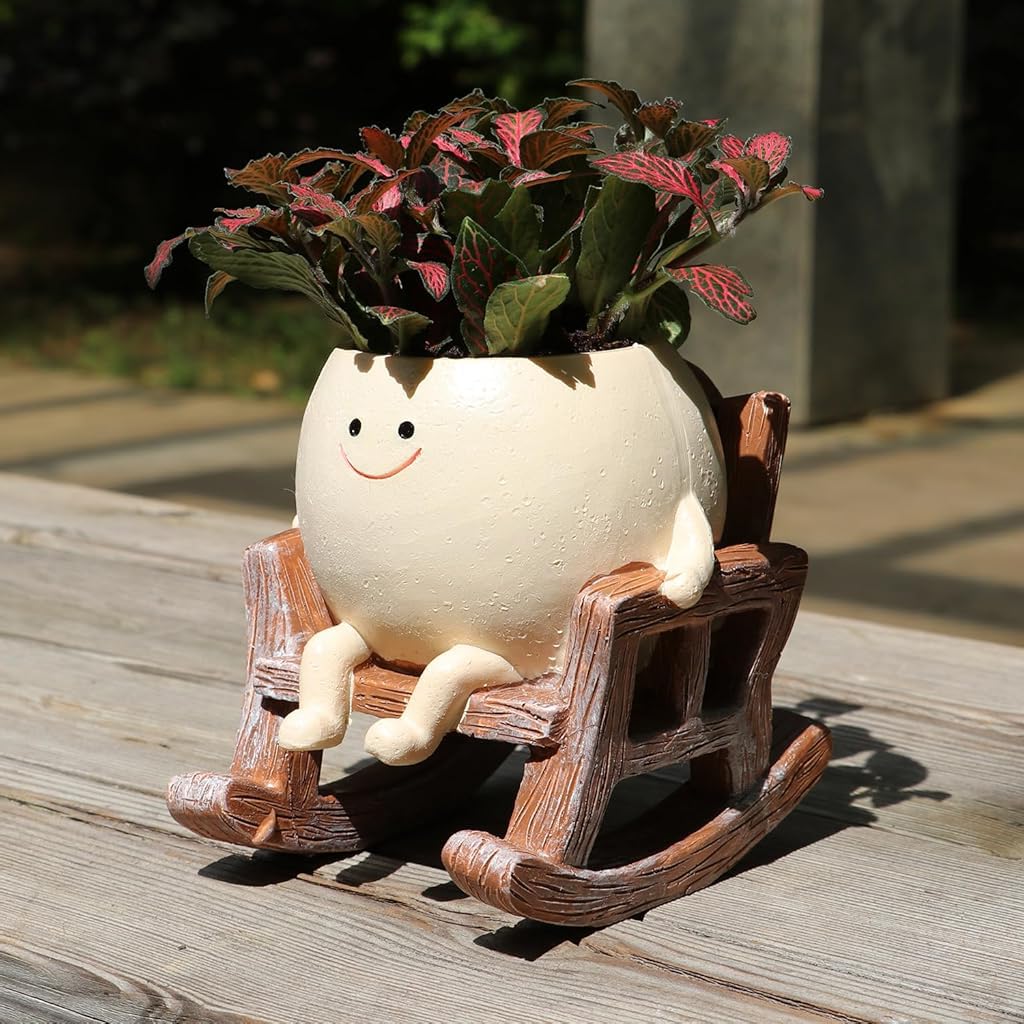 HASTHIP Mini Succulent Pot for Desk and Home Decor with Rocking Chair Resin Design 11.3x12.4x11.7cm | Gift for Friends