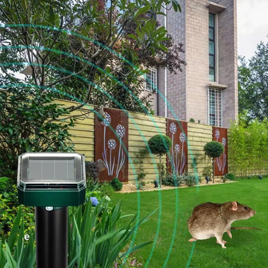 HASTHIP Ultrasonic Pest Repeller for Outdoor Lawn and Patio featuring Solar Power 4 Pcs | 3000 sq ft Coverage