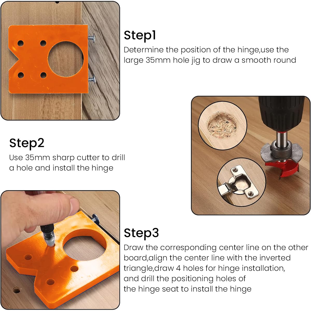 HASTHIP® 35mm Hinge Drilling Jig 35mm Concealed Drilling Tool Set Kit Jig Hinge Jig Drill 35mm Concealed Drilling Tool Set Kit Accurate Hinge Alignment Tool for Door Window Carpentry Furniture