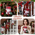 HASTHIP Christmas Stockings Set for Tree and Home with Santa Reindeer Bear Snowman Prints 13x17cm | 4Pcs Fabric Hanging Decorations