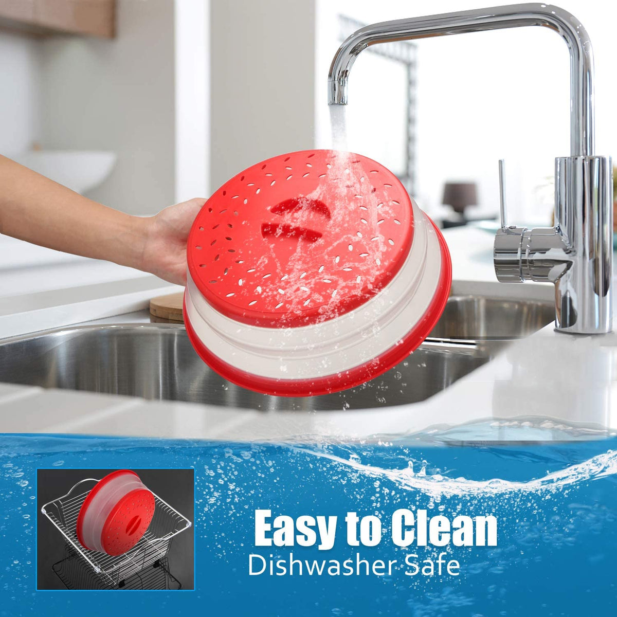 HASTHIP Microwave Plate Cover for Food with 10.5 in Collapsible Lid and Steam Vent | Red BPA Free