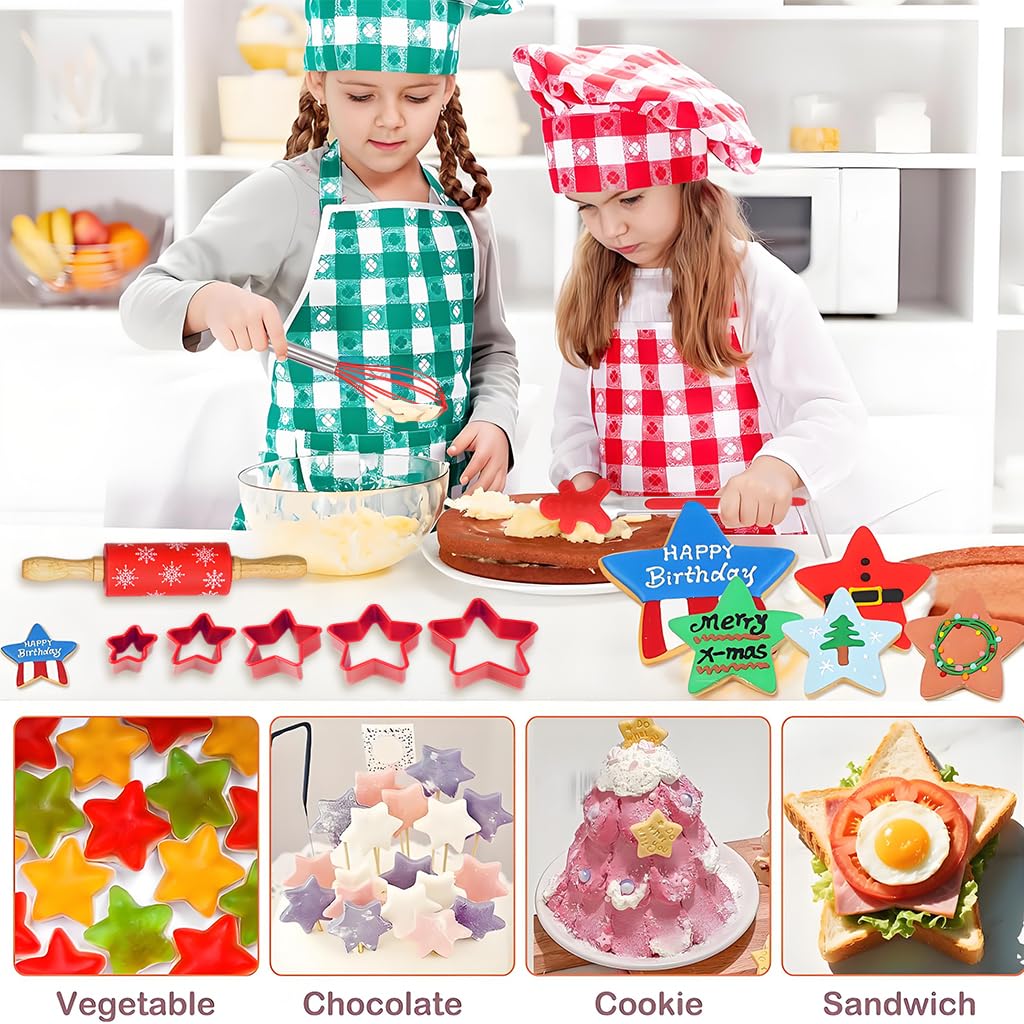 HASTHIP Christmas Baking Set for Family Fun with 9 Pieces including Star Cookie Cutters