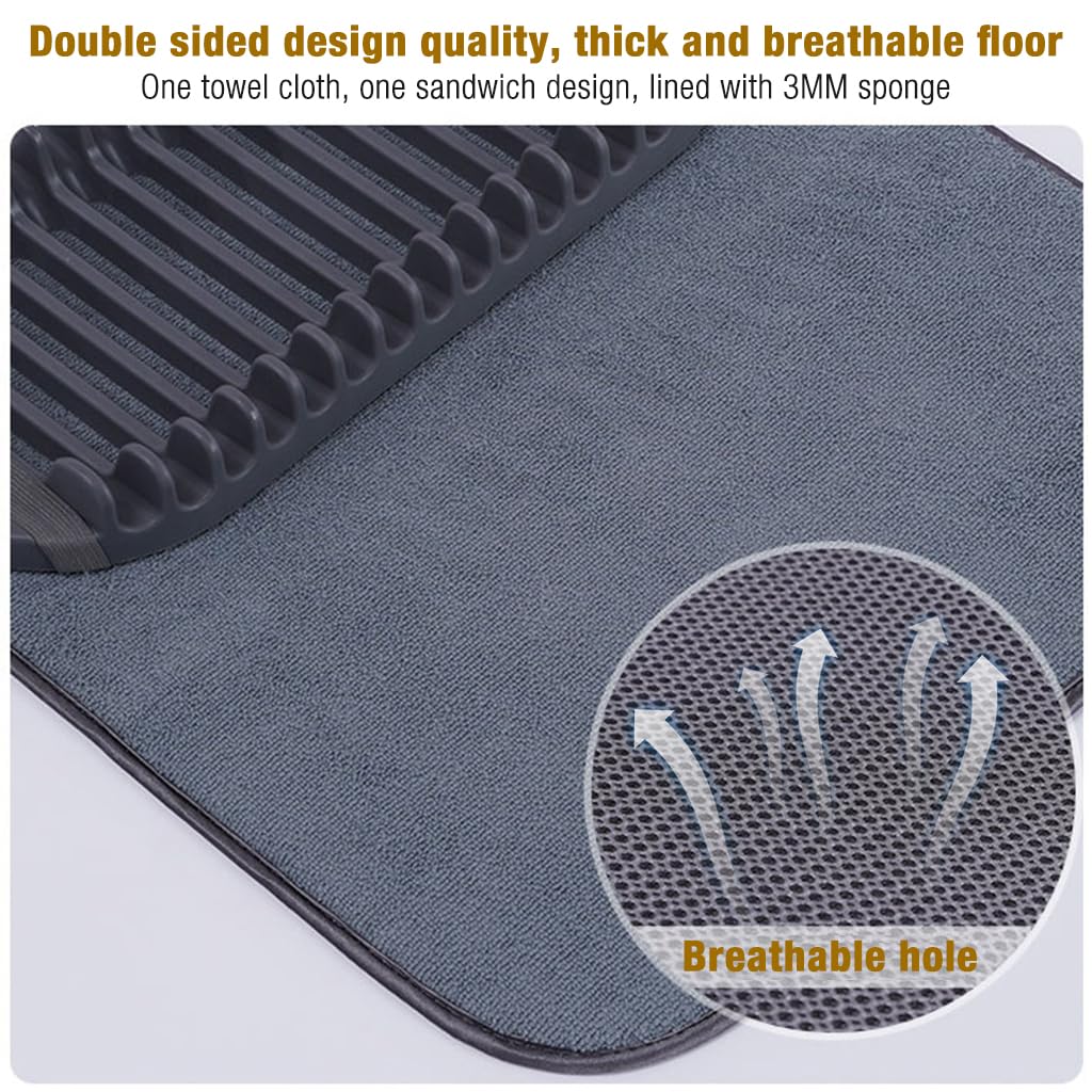 HASTHIP Dish Drying Rack for Kitchen Countertop with Removable Tray and Absorbent Mat | Prevents Water Stains and Keeps Dishes Hygienic