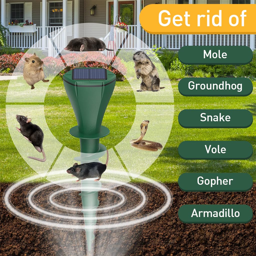 HASTHIP® 2Pcs Solar Ultrasonic Animal Repellent with 3 Changing Frenquency Modes IP65 Waterproof 9.8 Inches Animal Repellent Spiral Sticks Ultrasonic Animal Repellent for Garden, Lawn, Farm Land