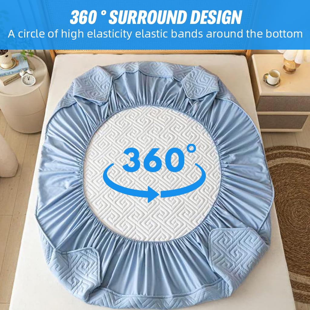 HASTHIP Bed Covers Queen Size with Hidden Waterproof Liner 78.7 x 59 in | Quilted Cotton Blue