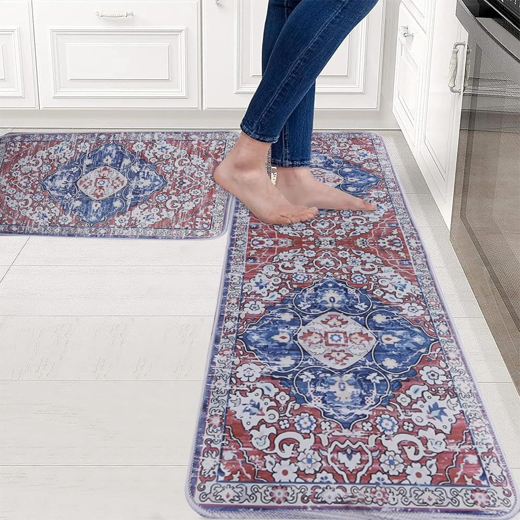 HASTHIP® Kitchen Mats for Floor Anti Slip, Water-Absorbent Polyester Floor Mat for Kitchen, Washable Soft Absorbent Rugs, 2 Sizes (40×60cm & 40×120cm)