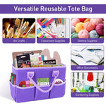HASTHIP Art Supplies Organizer for Craft Storage with Multi Pockets and Handles 13x6x8.6 in | Oxford Fabric Purple Tote for Teachers and Artists