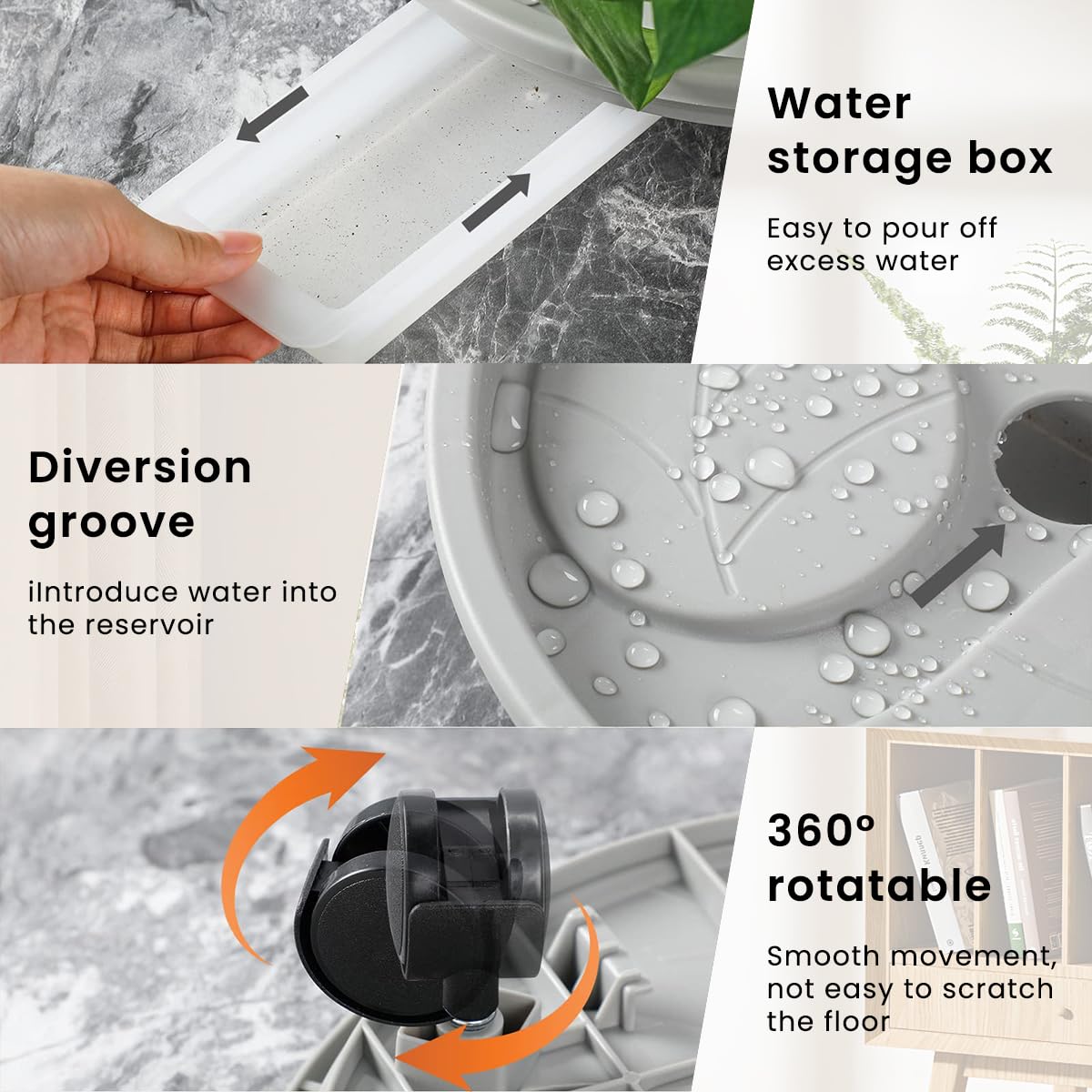 HASTHIP Plant Pot Stand for Indoor and Outdoor Use with 360° Rotatable Wheels 26cm | PP Resin 3 PCS Set