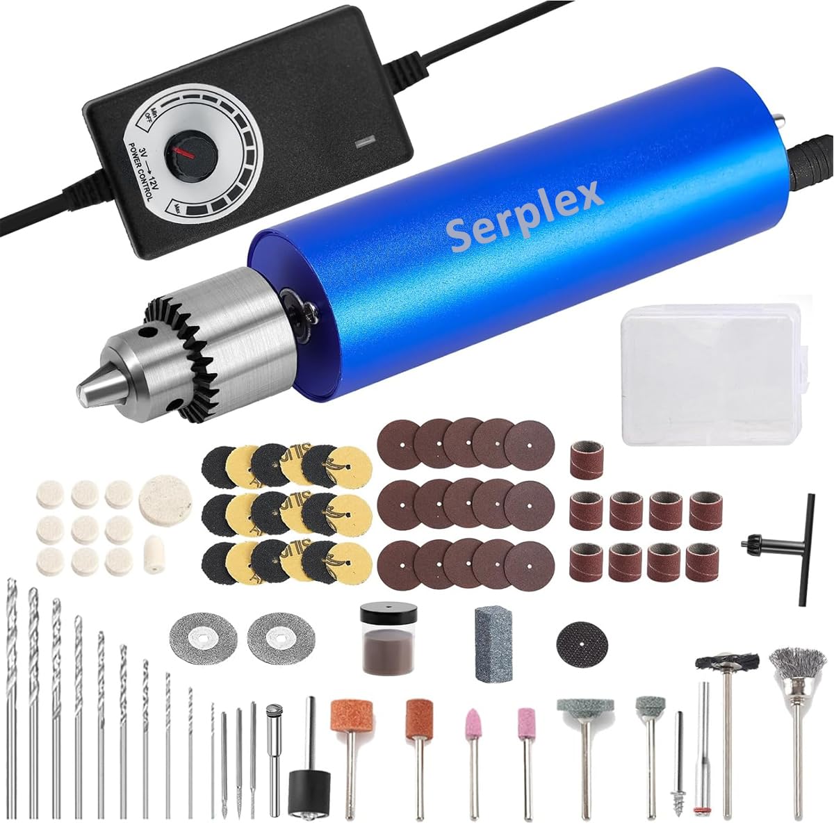 HASTHIP® Mini taladro eléctrico para tallado, manualidades y bricolaje, herramienta rotativa inalámbrica con ajuste continuo y 105 accesorios para madera, resina y joyería