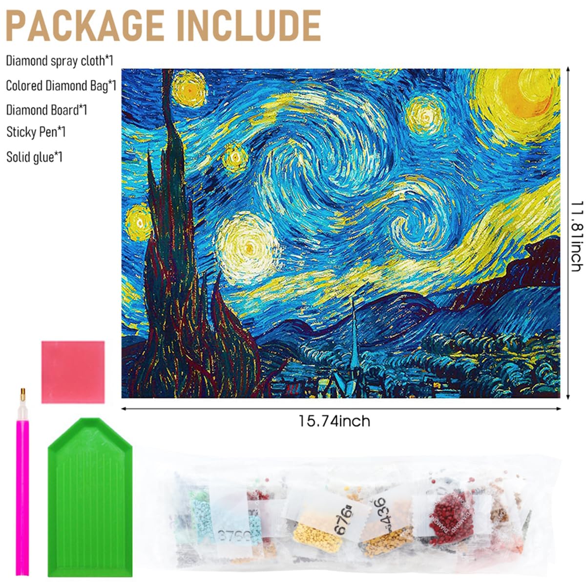HASTHIP Diamond Painting Kit for Stress Relief with 30 x 40cm Canvas and Shiny Rhinestones | Van Gogh Starry Night Art Decor