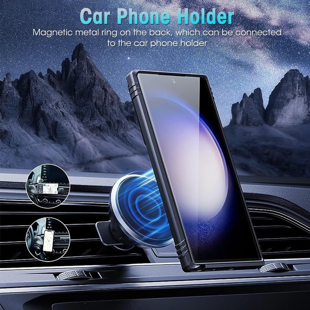 HASTHIP® Galaxy S23 Ultra Case - Black, Slim & Durable Design with Integrated Ring Holder, Sliding Camera Lens Cover, 360° Rotatable Kickstand, Shock Absorption, PC TPU Metal, Anti-Slip