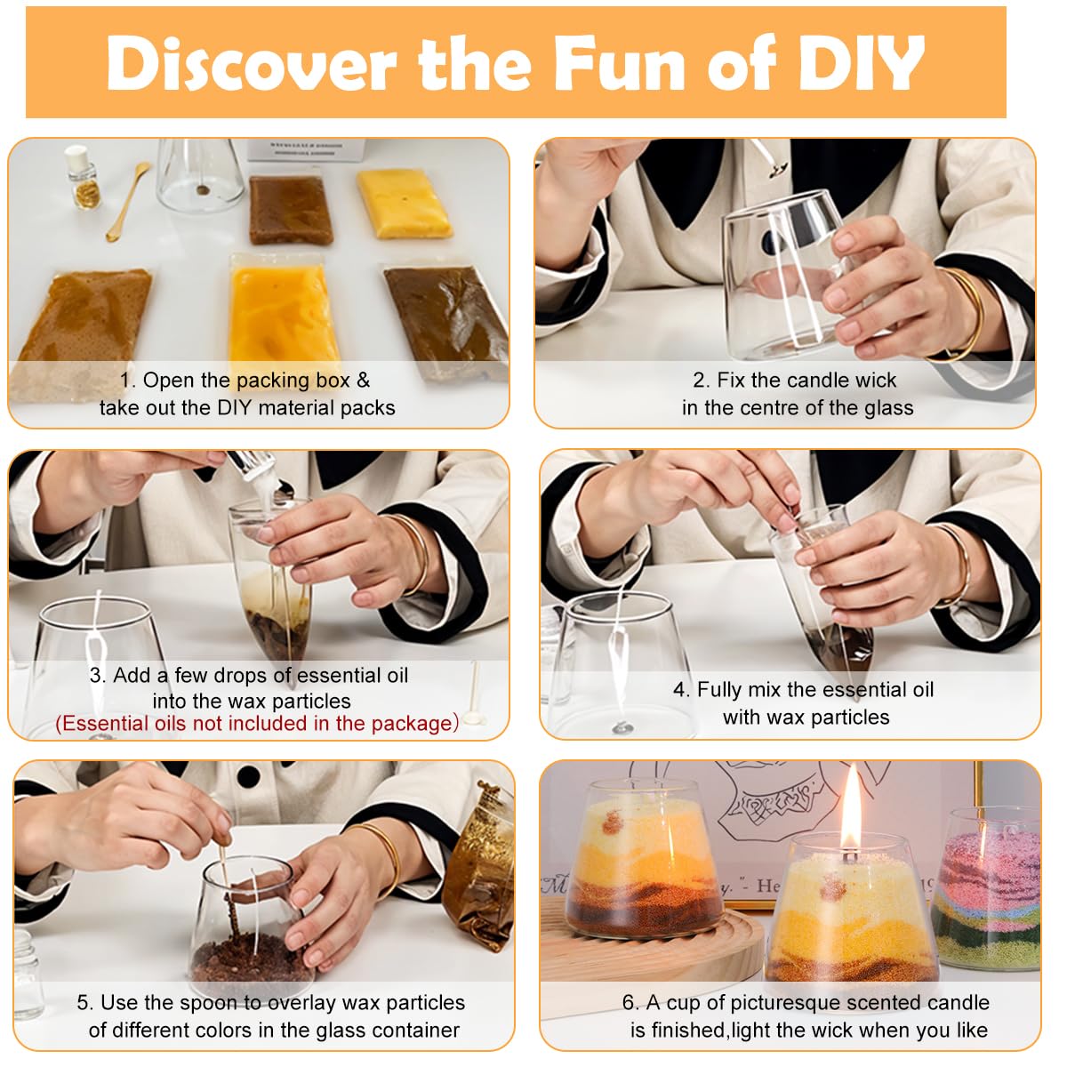 HASTHIP DIY Candle Making Kit for Creative Sand Art Candles with Colored Beeswax Sands | Ideal Birthday Gift for Friends and Sisters