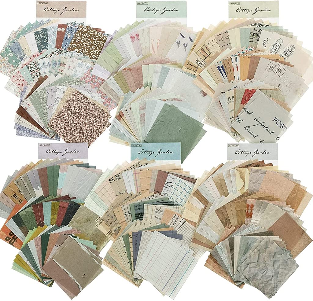 360 Sheets Vintage Scrapbook Paper Supplies DIY Journaling Supplies for Writing Drawing Scrapbook Materials for Craft Travel Journal 6 Sets