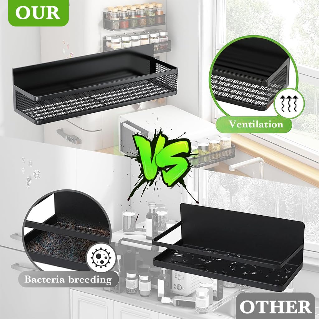 HASTHIP Magnetic Kitchen Organiser for Fridge with 10 in 1 Hook Rack and 3 Metal Baskets
