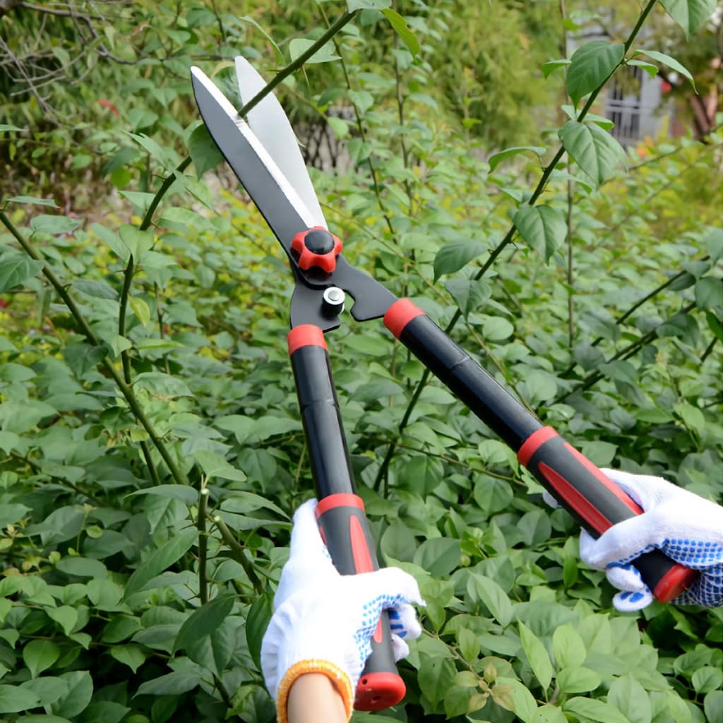 HASTHIP® Hedge Shear with Telescopic Handle, 7.4in Mn Steel Blade, Shock-Absorbing Bumpers and Blade Tension Control Knob, Professional Heavy Duty Garden Hedge Pruning Shears Trimmers Clippers