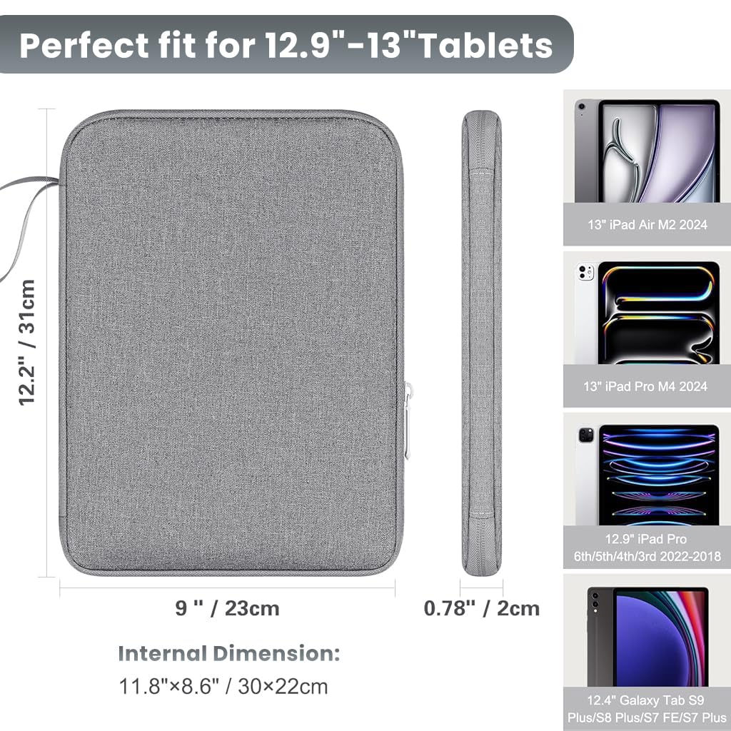 HASTHIP® 12.9 inches Tablet Sleeve with Handle for iPad Waterproof Travel Zipper Bag with Utility Mesh Pocket Travel Accessories Bag Universal Tablets Pad Organizer Bag, Grey