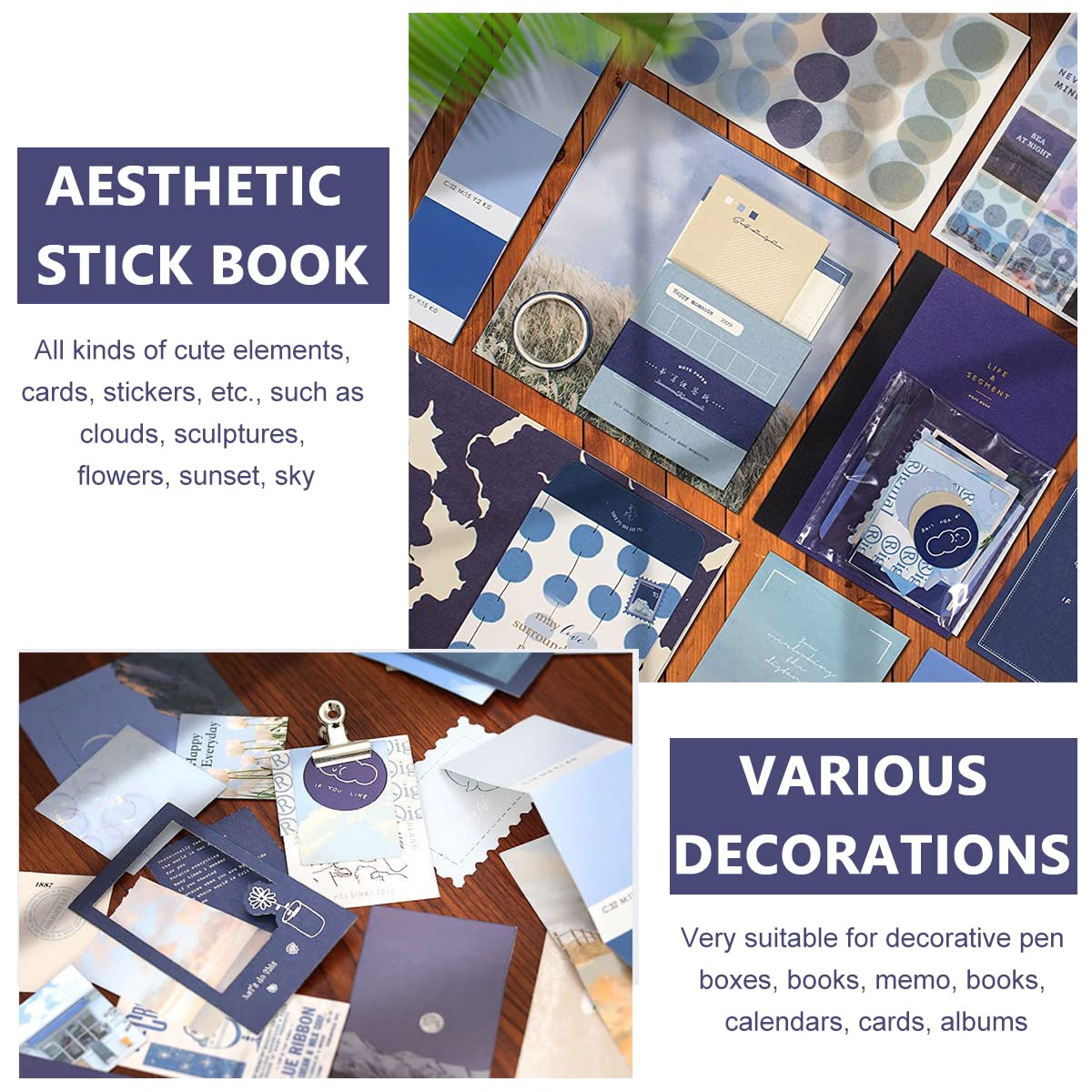 HASTHIP Scrapbook Kit for Journaling and DIY Crafts with 155 pcs A6 Notebook | Blue Clouds Style