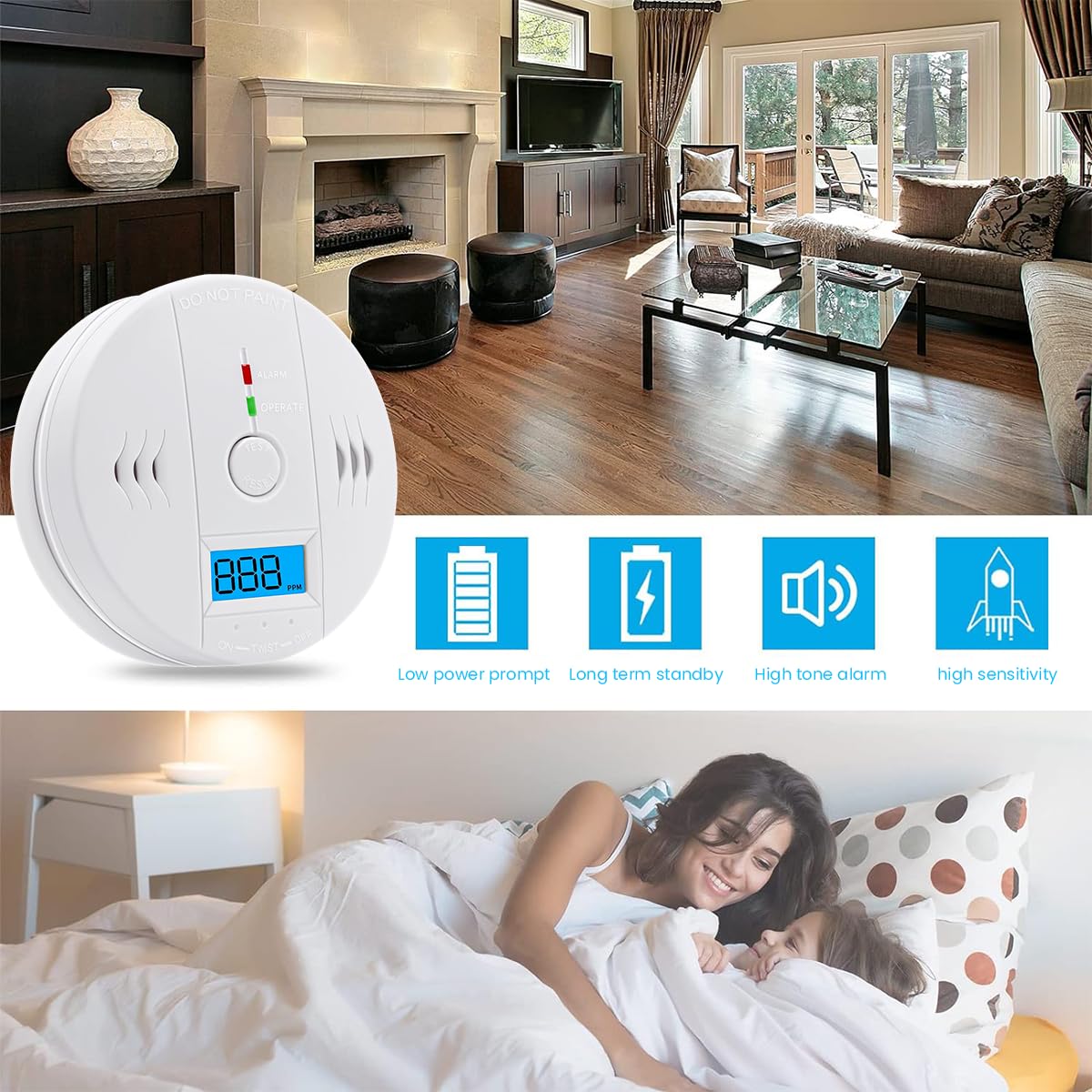 HASTHIP Carbon Monoxide Detector for Home with 85dB Alarm and LCD Display | Battery Operated
