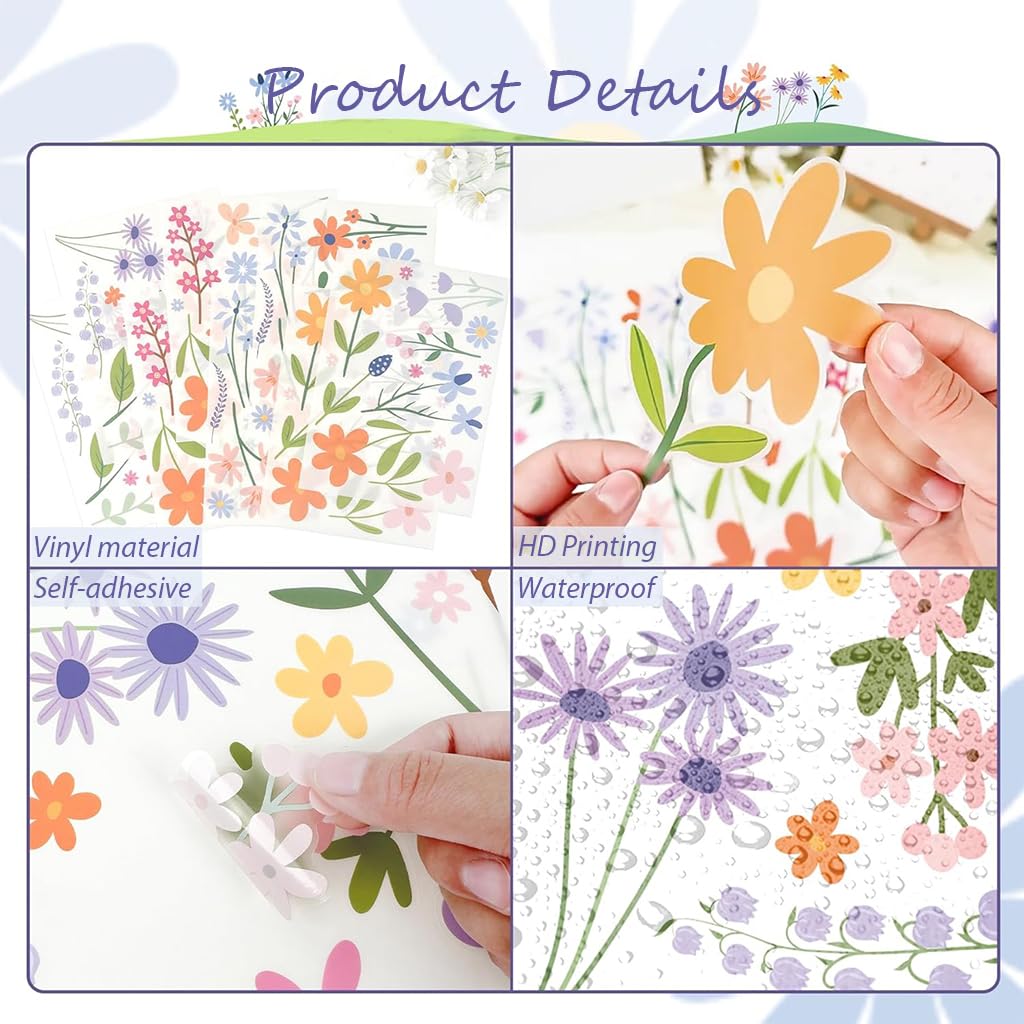 HASTHIP Wall Stickers for Home featuring 8 Sheets 102 Pcs Peel and Stick PVC Floral Decals