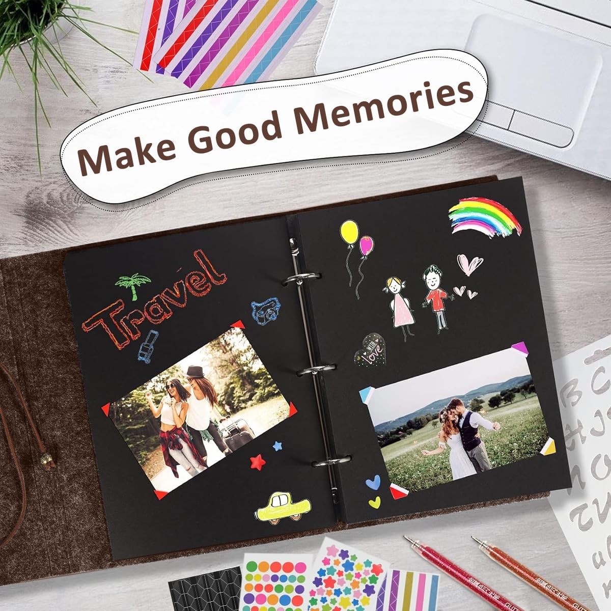 HASTHIP DIY Photo Album for Weddings and Family Memories with 60 Pages featuring Red Heart Closure and Felt Cover | Includes Metallic Pen and Color Stickers