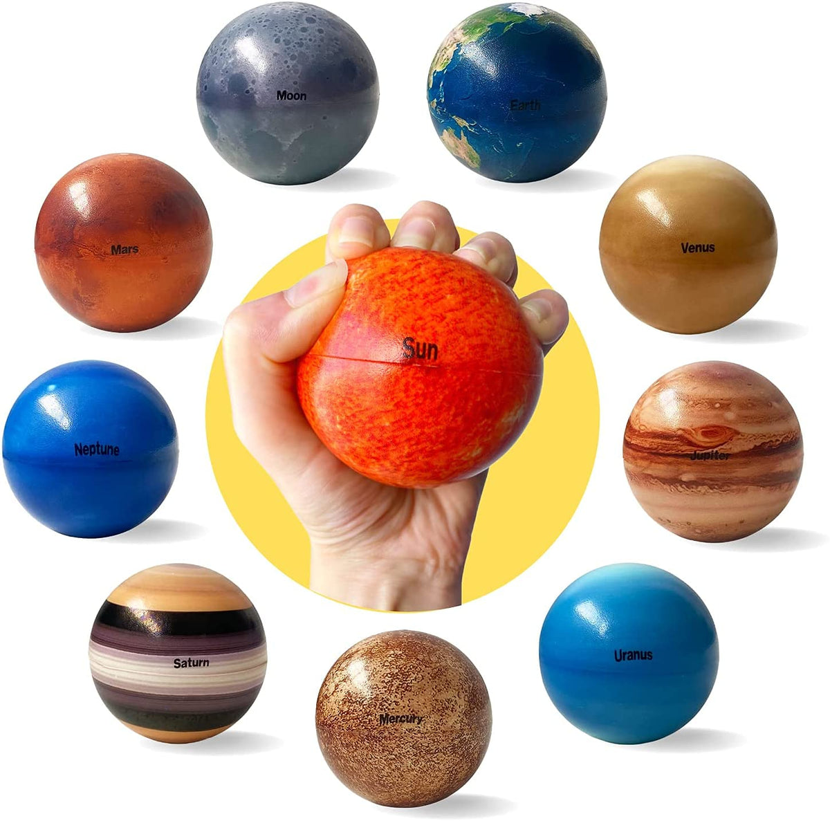 HASTHIP® Solar System Stress Ball Learning Toys for Kids and Sensory Toy for Adult 10 Piece,Anti Stress Solar Planets Balls (Planet Balls)