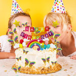 HASTHIP Happy Birthday Cake Topper Set 23 Pcs for Party Decoration with Rainbow and Butterflies | Reusable Eco Friendly Decorations for Kids and Family Celebrations
