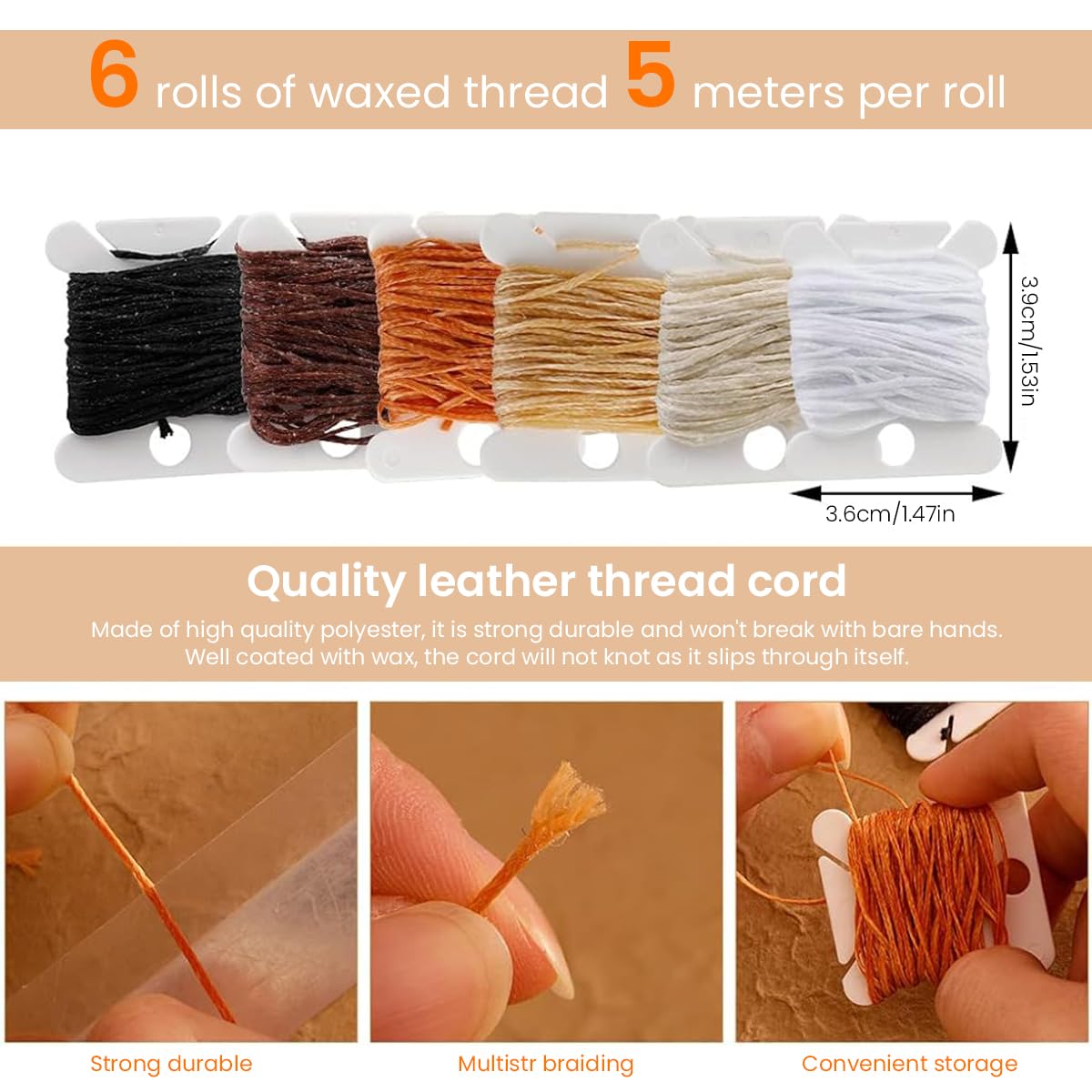 HASTHIP Leather Sewing Kit for Upholstery Repair with 59 Pcs Needles and Waxed Thread