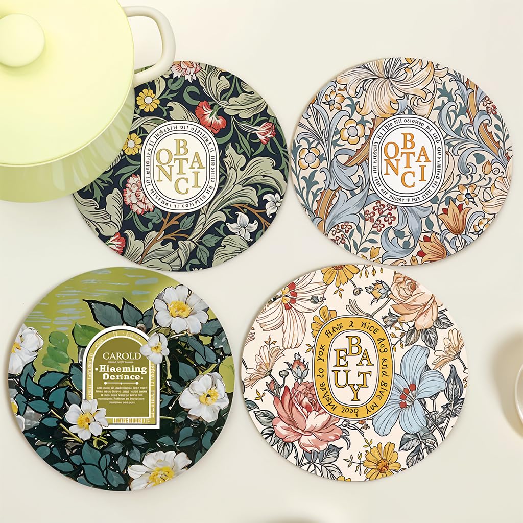 HASTHIP Coasters for Table Decor featuring 4.7 in Round Anti Slip Rubber Base | Nordic Floral Print