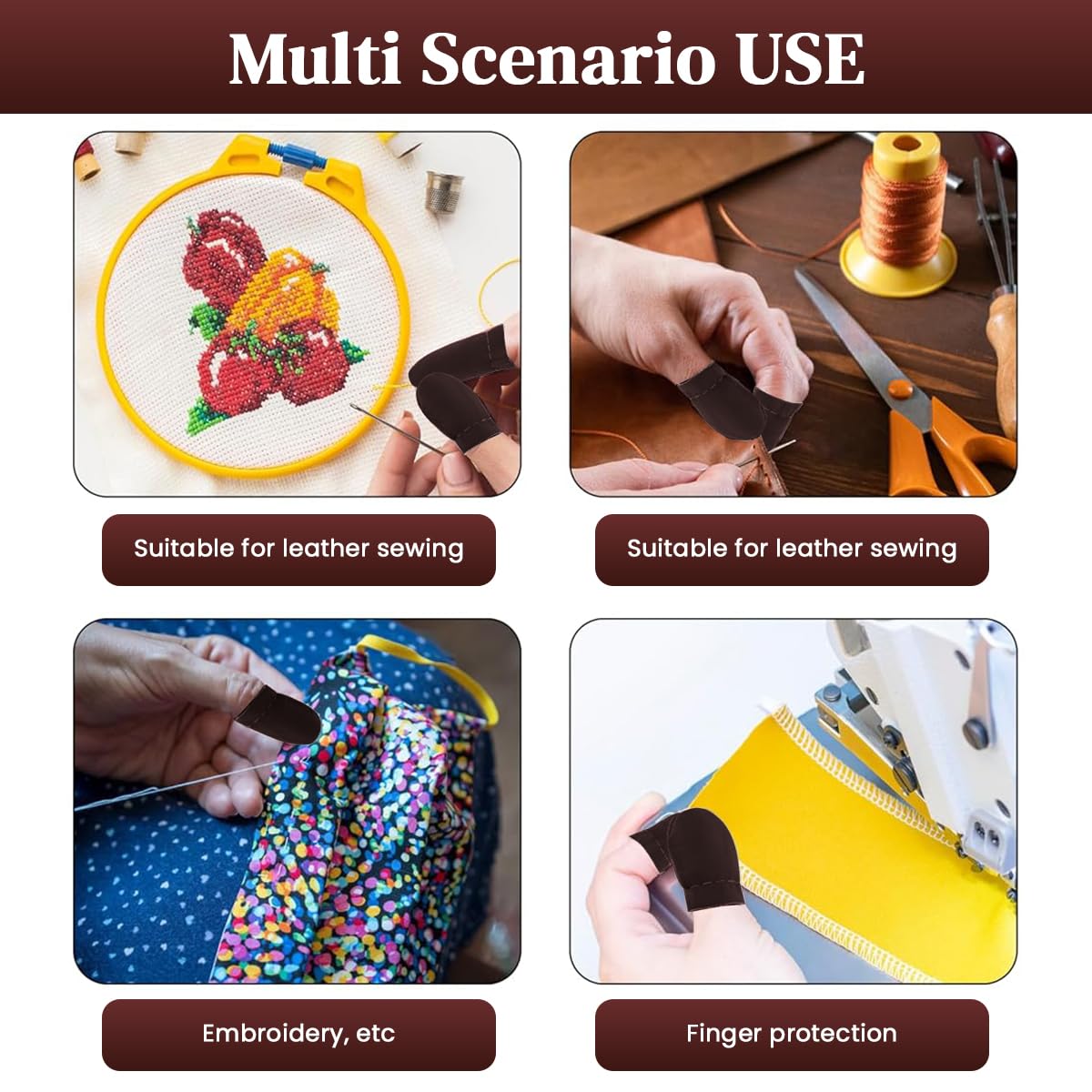 HASTHIP Finger Protector for Sewing and Needle Felting with Non Slip Grip | 8PCS Synthetic Leather Set