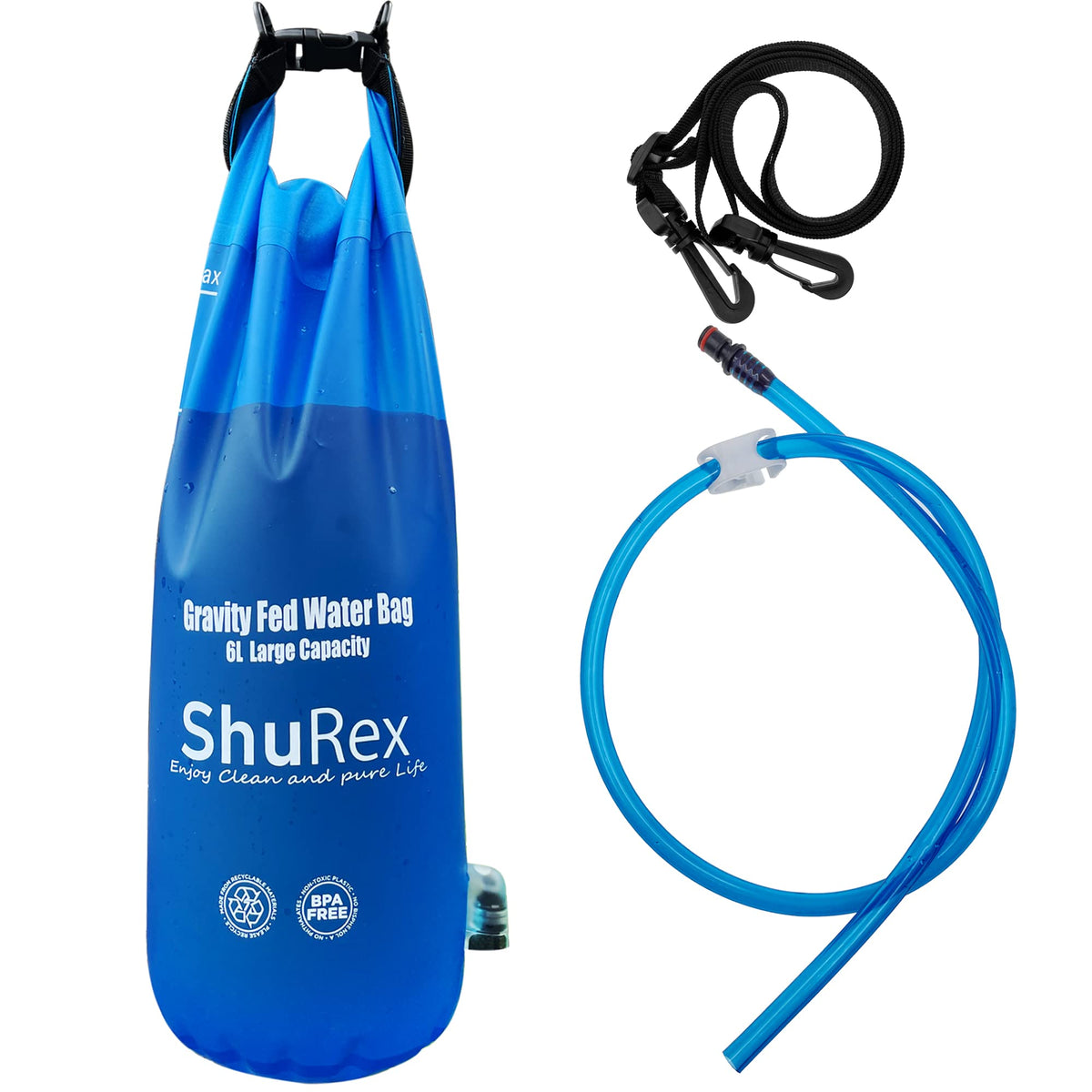 HASTHIP® Bolsa de Agua por Gravedad 6L Compatible con Filtros Sawyer y LifeStraw, Bladder Plegable Portátil sin BPA para Supervivencia, Camping, Senderismo y Emergencias (Azul)
