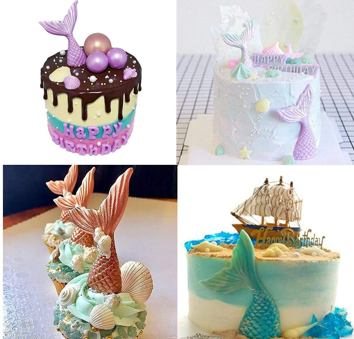 HASTHIP Fondant Silicone Mold for Mermaid Theme Cake Decoration including 6pcs 10x10x5cm | Non Stick Food Grade Tool for Baking and DIY Crafts