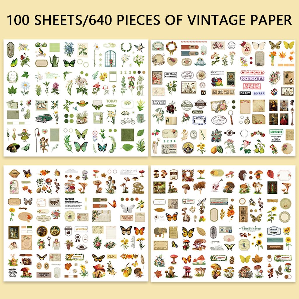HASTHIP Vintage Journal Stickers for Scrapbook DIY Crafts featuring 640 pcs PET Set | Easy Self Adhesive
