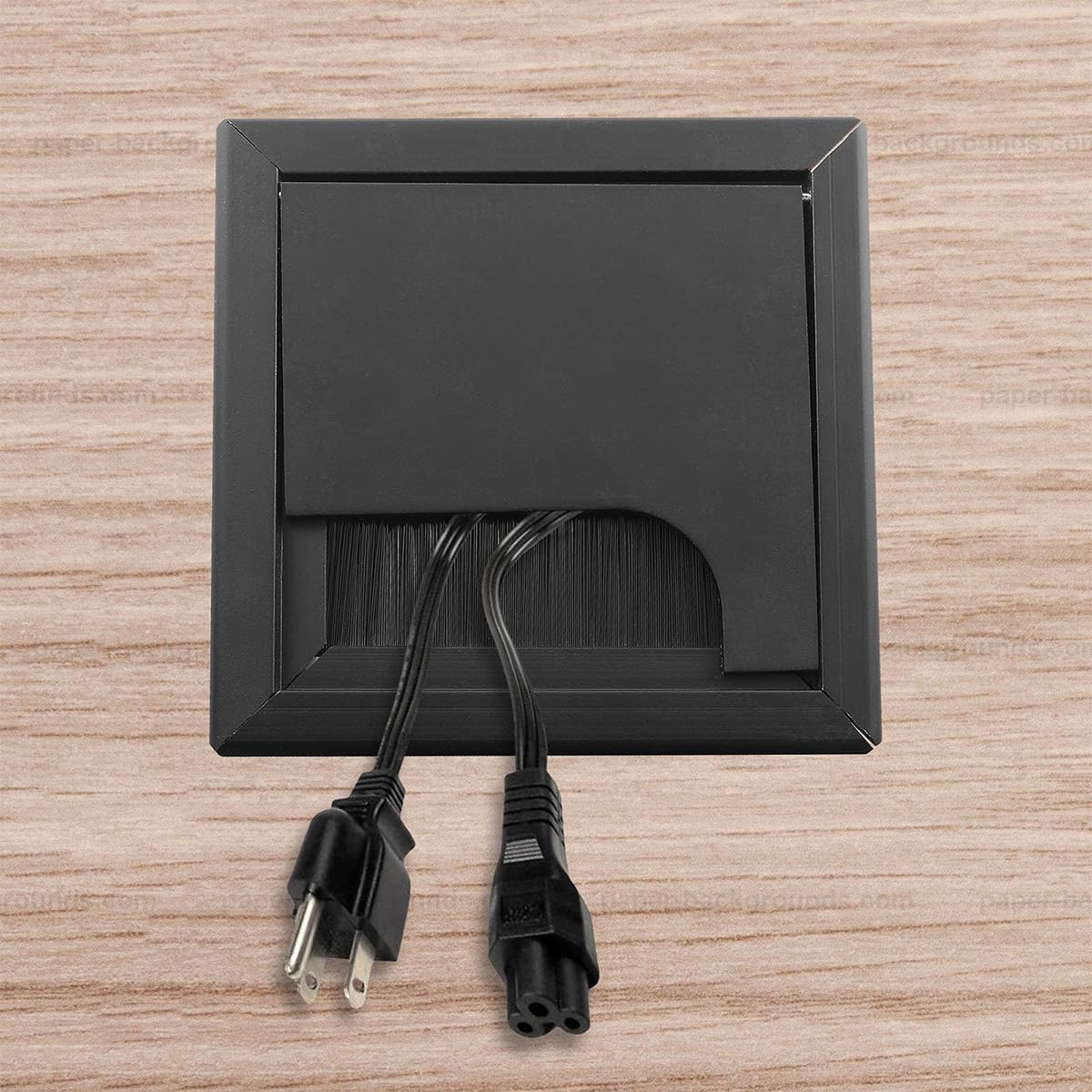 HASTHIP Desk Hole Cap 80x80mm for Office Cable Management with Flip Lid & Brush | Black Aluminium Cover
