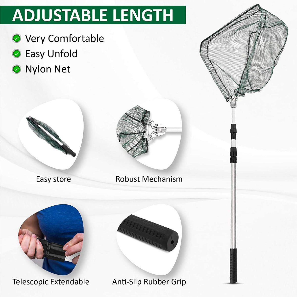 Proberos Foldable 66 inch Telescopic Portable Fishing Landing Net with Aluminum Alloy Handle Suitable for Fish Under Two Kilograms Fishing Net for Pond Fish Net with Fish Rod